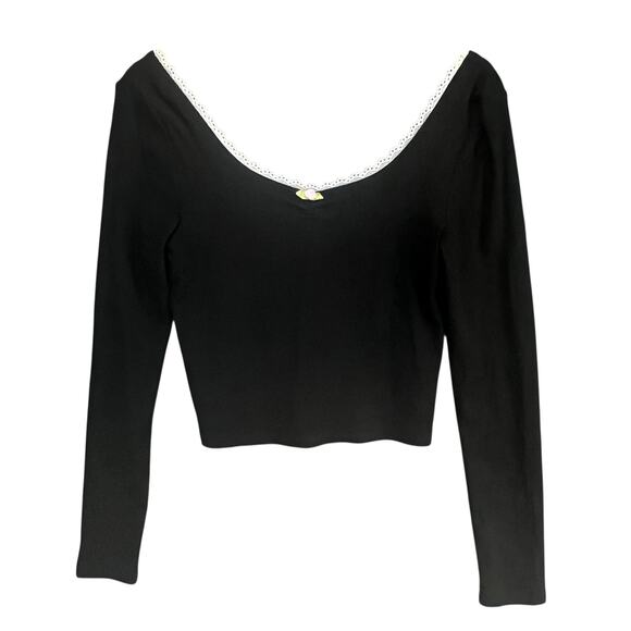 Pretty Garbage Top Womens M Black Ribbed Knit Scoop Neck Dainty Lace Feminine - Picture 2 of 15